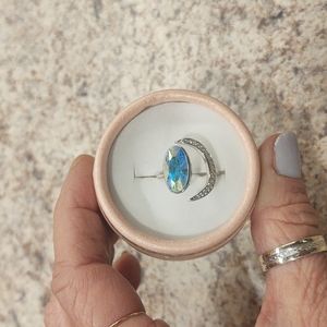 Sterling Silver Aurora Borealis & CZ bypass Ring